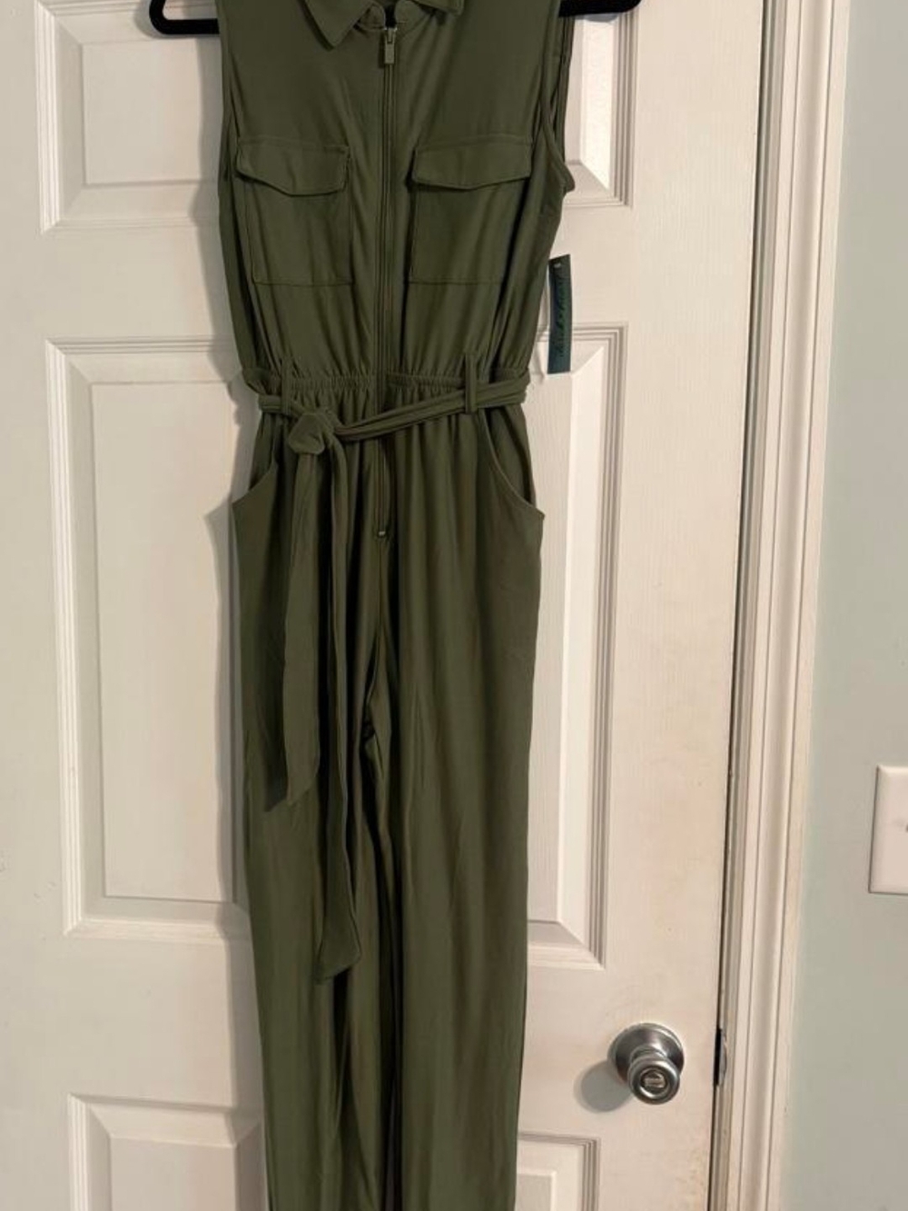 Derek Heart Olive Green Sleeveless Zip-Front Utility Jumpsuit
